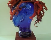 Crocheted Wire Mask and Gloves Midnight Rainbow Goblin