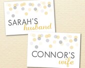 Printable Bride and Groom Chair Signs or Place Cards -- Confetti Collection No. 5