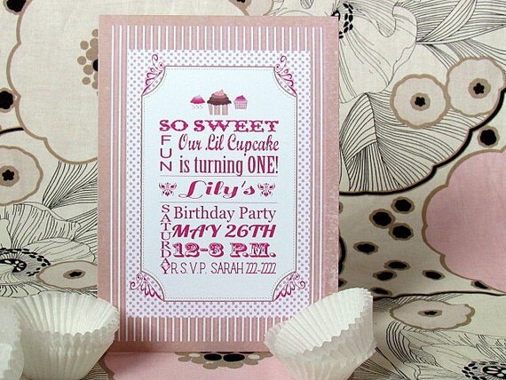 Printable 5X7 Vintage Cupcake Birthday Party Invitation...by Party Like Paula Il_570xn