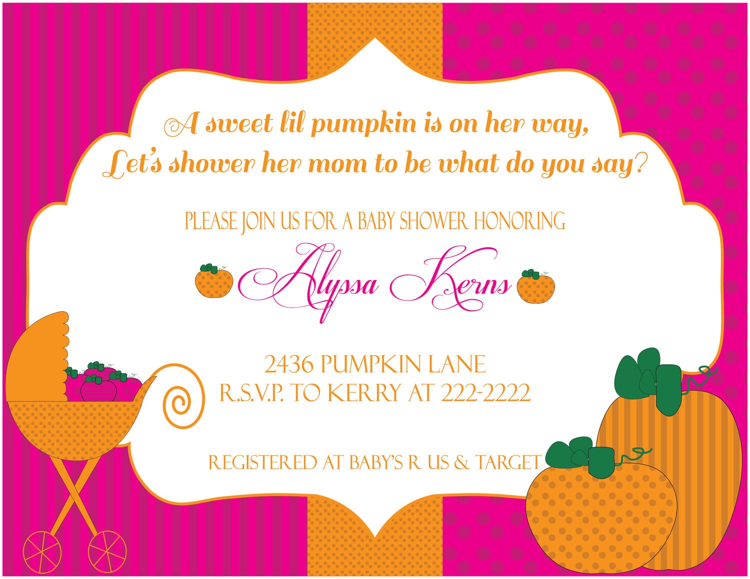 Printable 5X7 Pink Pumpkin Baby Shower Invitation...by Party Like Paula Il_570xn