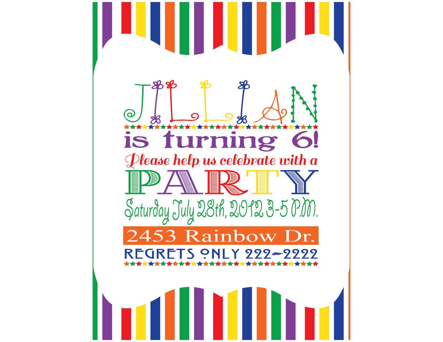 Printable 5X7 Rainbow Party Invitation...by Party Like Paula Il_570xn