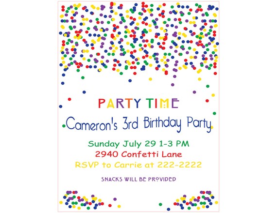 Printable 5X7 Confetti Birthday Party Invitation...by Party Like Paula Il_570xn
