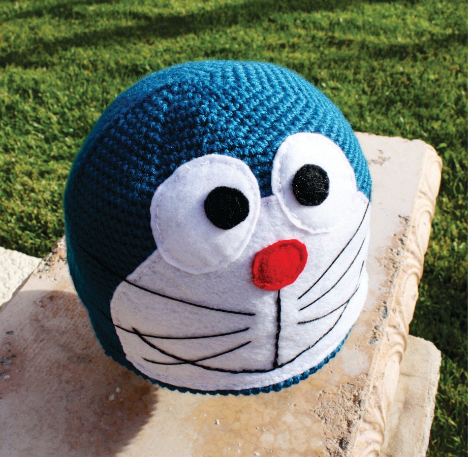 Doraemon -ish Hat : Kawaii Anime Japanese-ish Handmade Crochet Beanie Hat