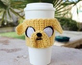 Jake the Dog Inspired Coffee Travel Cup Cozy: Adventure Time -ish Eco - Friendly Crochet Knit Sleeve