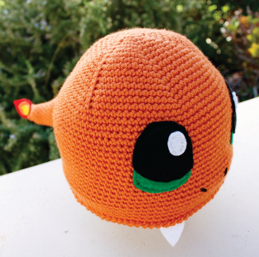 Charmander with Fire Flame Tail Inspired Hat: Pokemon -ish  Kawaii Handmade Crochet Japanese Pocket Monster Anime Beanie Hat