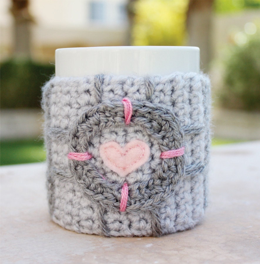 Weighted Companion Cube Inspired Coffee Mug Tea Cup Cozy: Portal 2 -ish Video Game Crochet Knit Sleeve