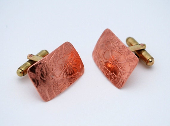 Mens Polished Copper & Brass Cufflinks - flower pattern