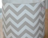 Medium Fabric Storage Bucket - Beige and White Chevron