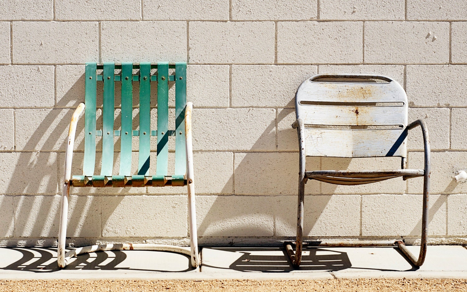 12x8 fine art photograph vintage metal chairs, ACE Hotel, Palm Springs, turquoise, patina, shadow Free Shipping