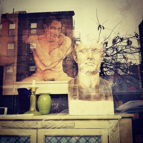 NY photography, Brooklyn, Artistic, creative 12 x 12 collage-like image, vignette layered with a reflection in the window, home decor