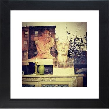 NY photography, Brooklyn, Artistic, creative 12 x 12 collage-like image, vignette layered with a reflection in the window, home decor