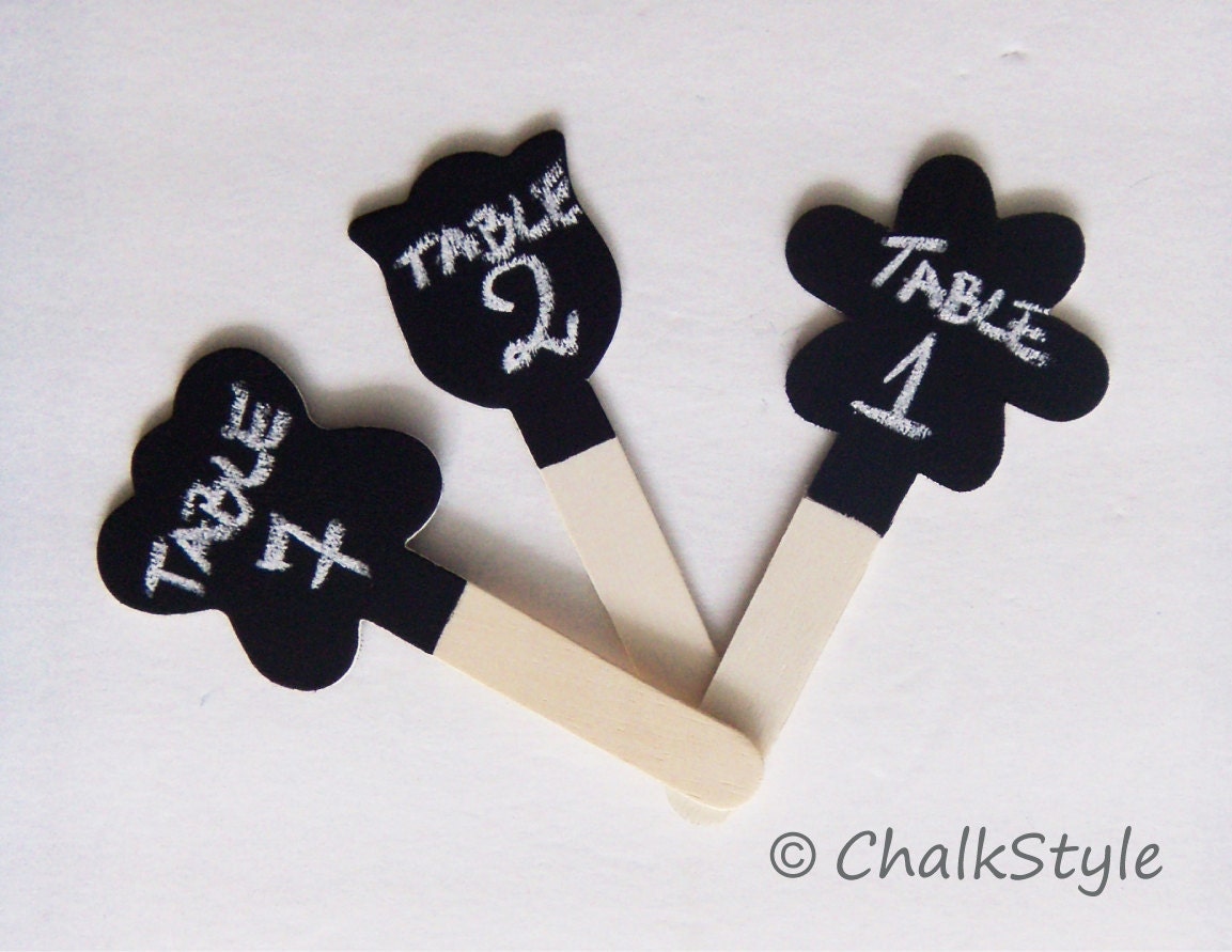 Set of 3 Chalkboard Wedding Table Numbers, Labels, Small Photo Props, Two Sided Plant Stakes, Chalk Board Tags