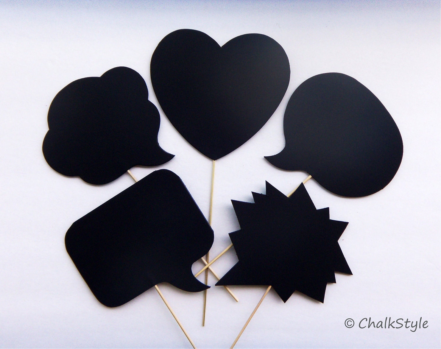 PICK 3 Chalkboard Photo Booth Props Speech Bubbles on a Stick -- Thought Bubbles and a Heart Chalk Board for Wedding or Engagement Photos Il_570xn