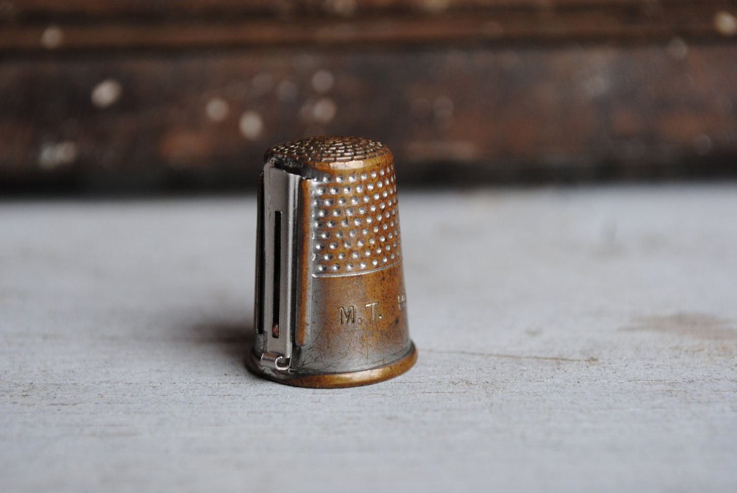Vintage Thimble with Needle Threader by blushofwhite on Etsy