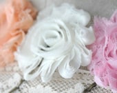 Sherbet Colors Ruffled Flower Hair Bobby Set Tangerine White and Pink - vintageincolor