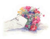 Flower Bouquet - Bouquet of flowers, Summer garden flowers, Flower bunch, Mother's Day - 8 x 10 Print of Watercolor Painting - Watercolour
