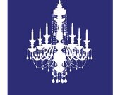 8x10 Digital Print of Vintage Architectural Crystal Chandelier Silhouette on Navy Background