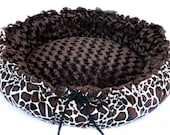 Spring Special Minky Couture Doggie Bed Giraffe Print Brown Minky