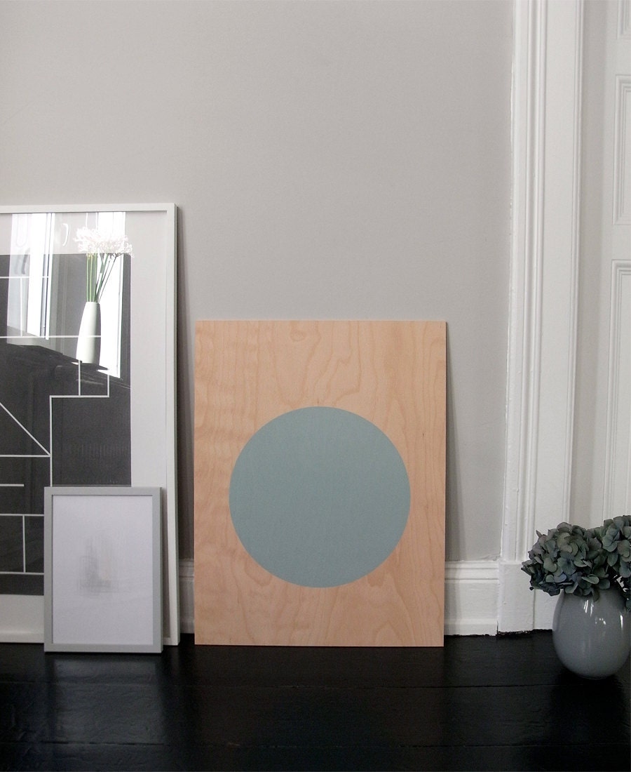 circle screenprint on plywood, celadon