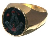 Bloodstone Masonic Hand Engraved Unisex Gold Plated Ring