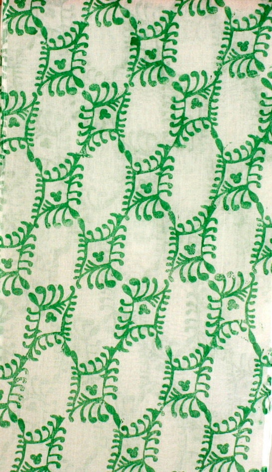 Hand block printed green on white cotton scarf/shawl