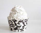Black and Cream Large Damask Print Cupcake Wrappers Il_170x135