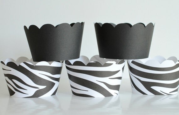 Zebra Stripes and Black Cupcake Wrappers Il_570xn