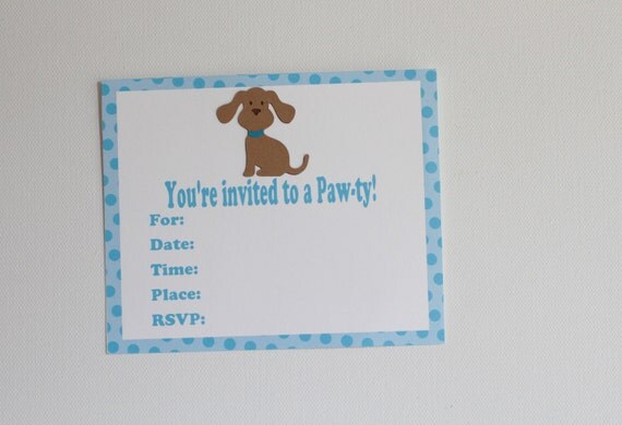 Puppy with Teal Collar Birthday Invitation Il_570xn