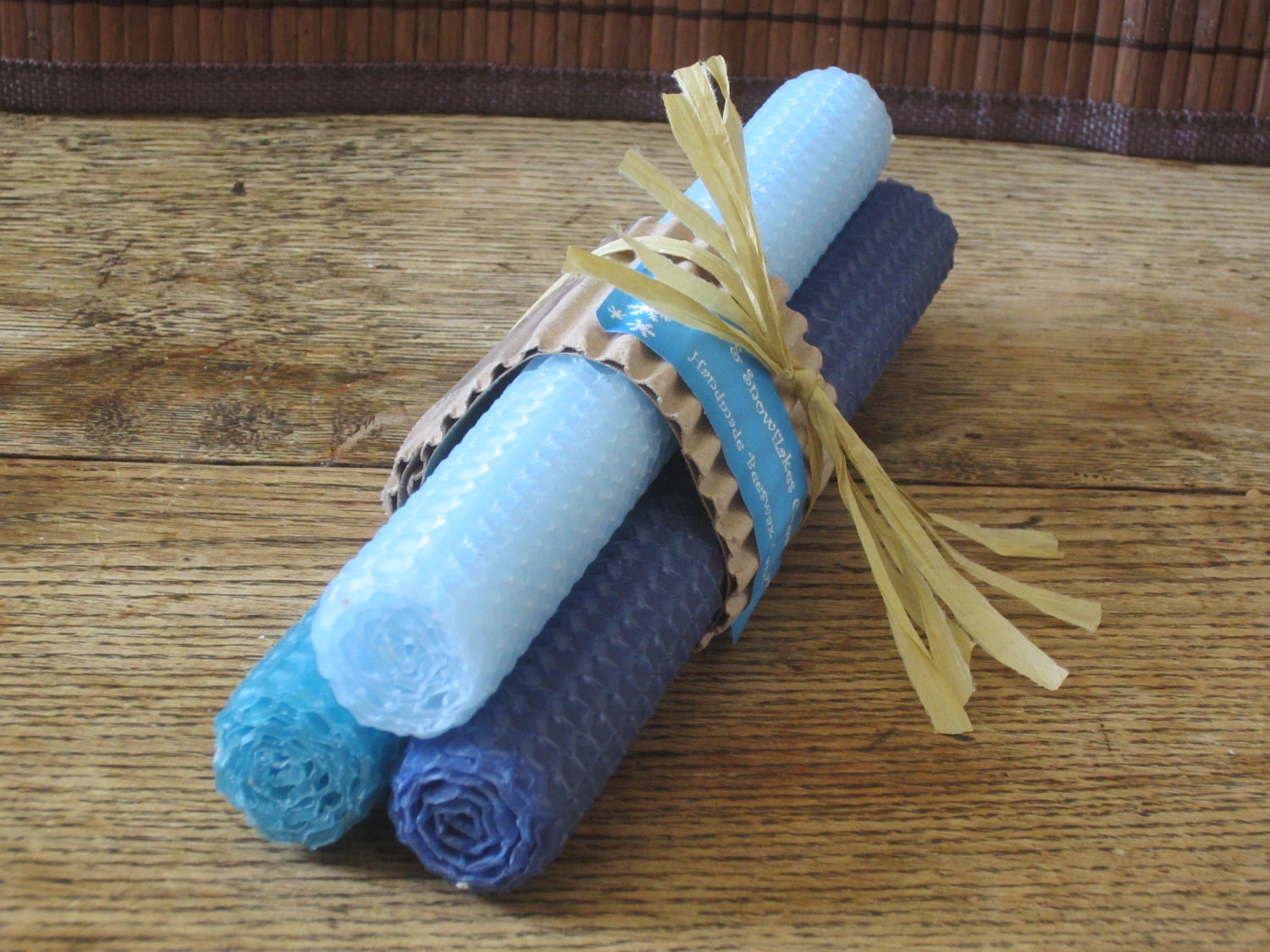 Shades of Blue - 3 Handmade Beeswax Taper Candles