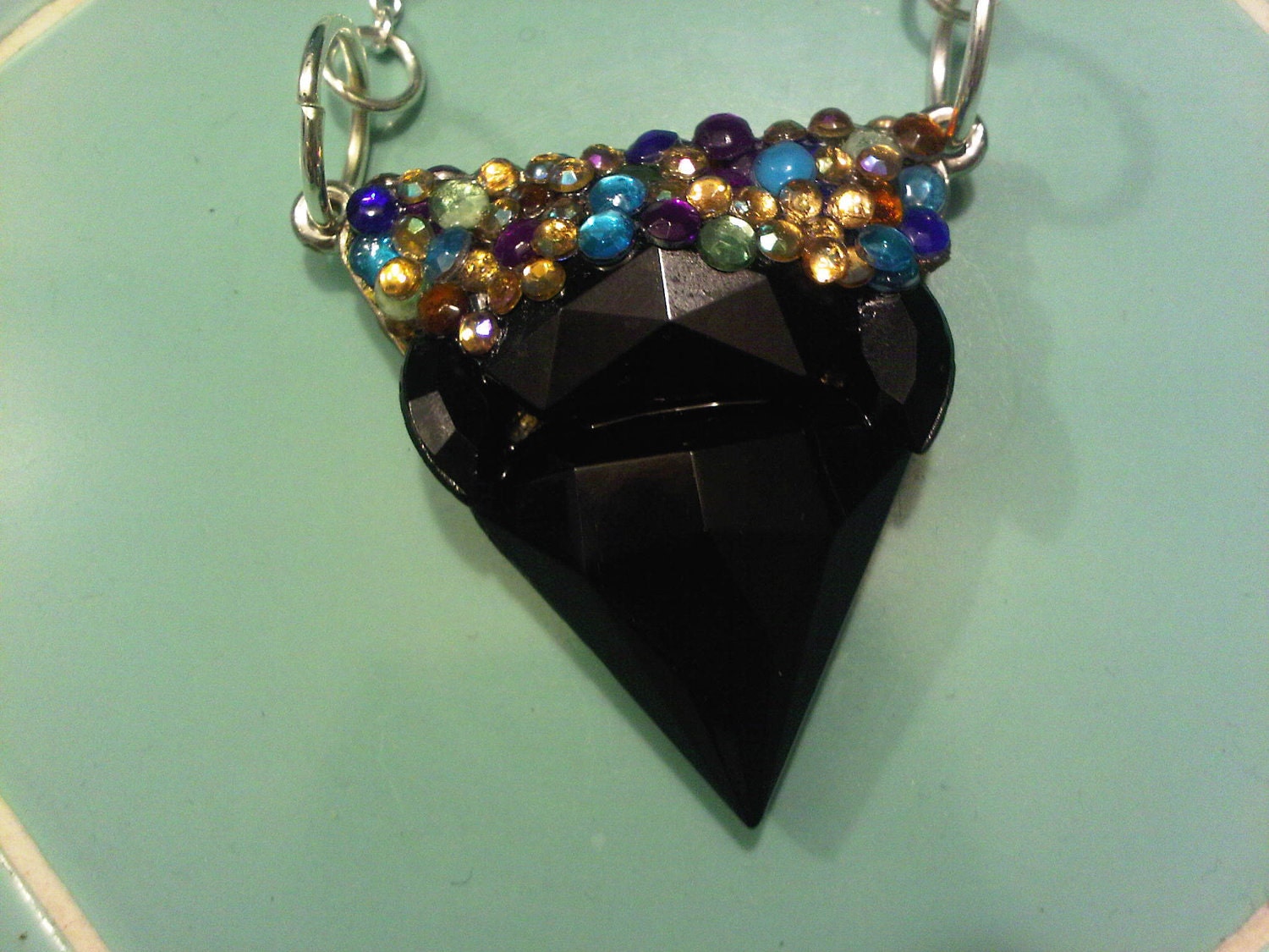 Black Rock Pendant Covered in Rhinestones