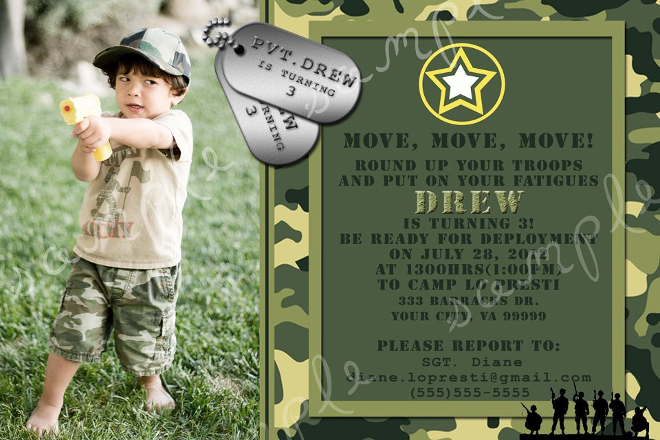 Custom Army Birthday Invitation Digital File