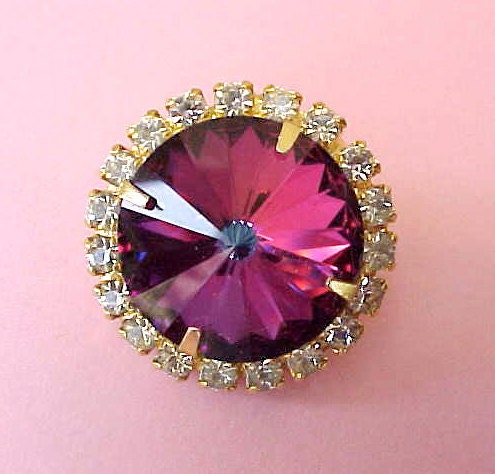 Gorgeous Vintage Rhinestone Button with Huge Watermelon Rivoli Stone