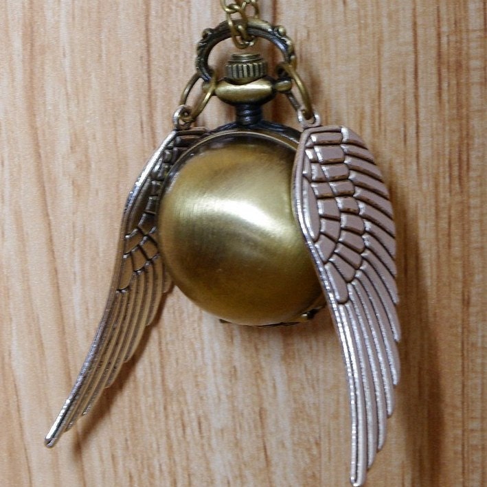 Enchanted Golden Snitch WATCH necklace siver Double sided wings harry potter-Deathly Hallows