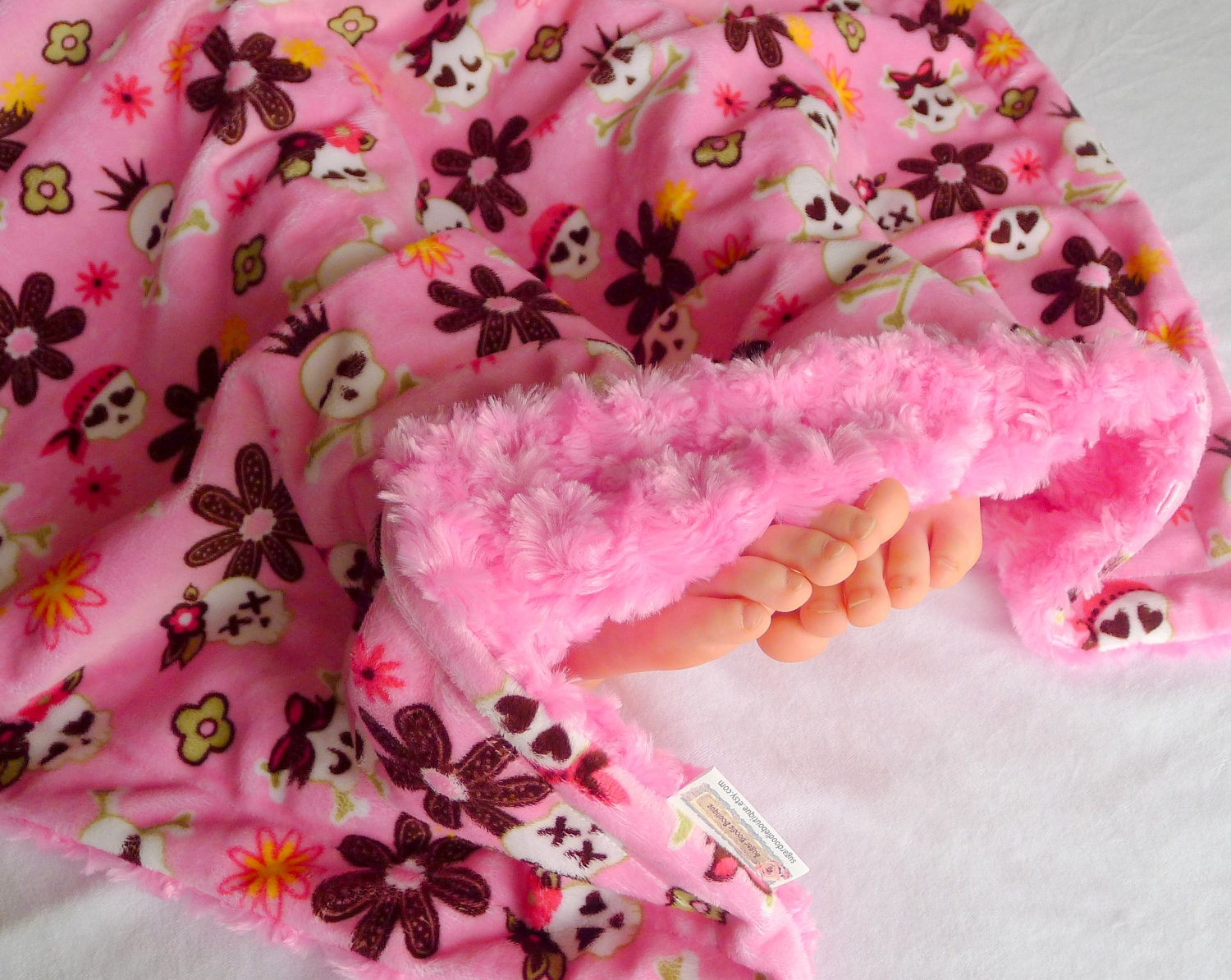 Baby Blanket READY TO SHIP Pink & Black by SugarDoodleBoutique