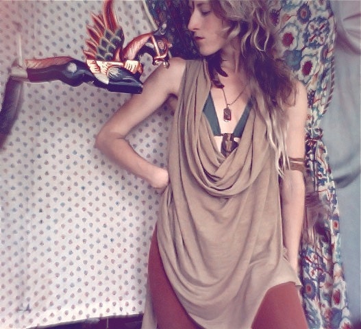 gypsy tudung. hooded cowl tunic. organic bamboo hemp blend. hand dyed color- sable. 'made to order'