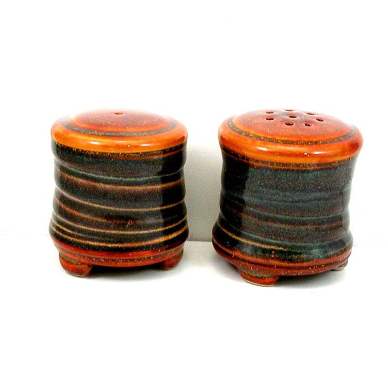 Salt Pepper Shaker Set - Retro Amber Blue Salt Pepper - Handmade Ceramic Housewares