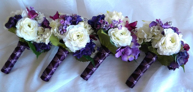 15 Piece Wedding Package in Purples, White and Lavender  with Real Touch Roses