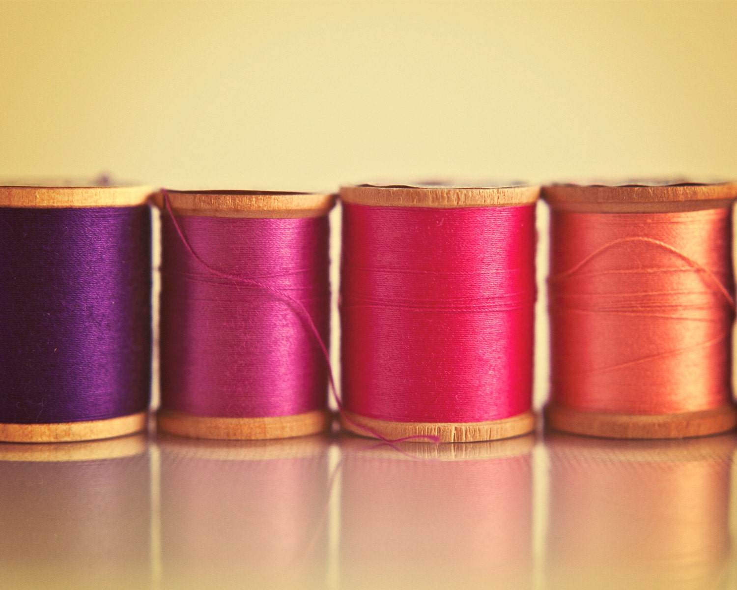 Sewing Thread Photography - 8x10 - Vintage Wooden Spools - Metallic Fine Art Print - Pink Orange Purple - Craft Room or Office - Colorful - GardenBlues
