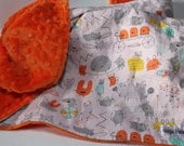 Baby Blanket, Organic Baby Blanket, Monsters Baby Blanket with Orange Minky