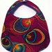 Baby Bib - Peacock Feathers, Deep Burgundy with Navy Blue Fleece Back - Pearl Snap Closure
