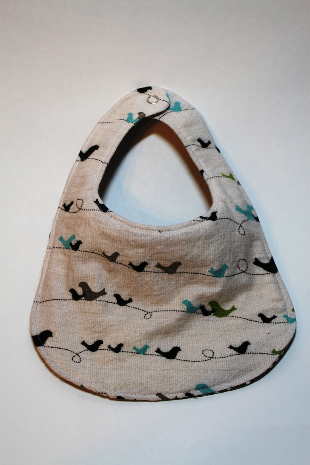 Baby Bib, Flannel Bib, Birds Baby Bib, Reversible Bib, Polka Dot Bib