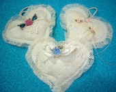 One Handmade Lace Shabby Chic Bridal Valentines Heart Sachet Pillow by MarlenesAttic