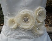 Statement Wedding Dress Sash of Chiffon Flowers, Swarovski Pearls and Crystals in Soft Ivory MORE COLORS AVAILABLE