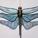 Stained Glass DRAGONFLY Suncatcher, Light Ice Blue Iridescent Wings & Handcast Metal Body, USA Handmade