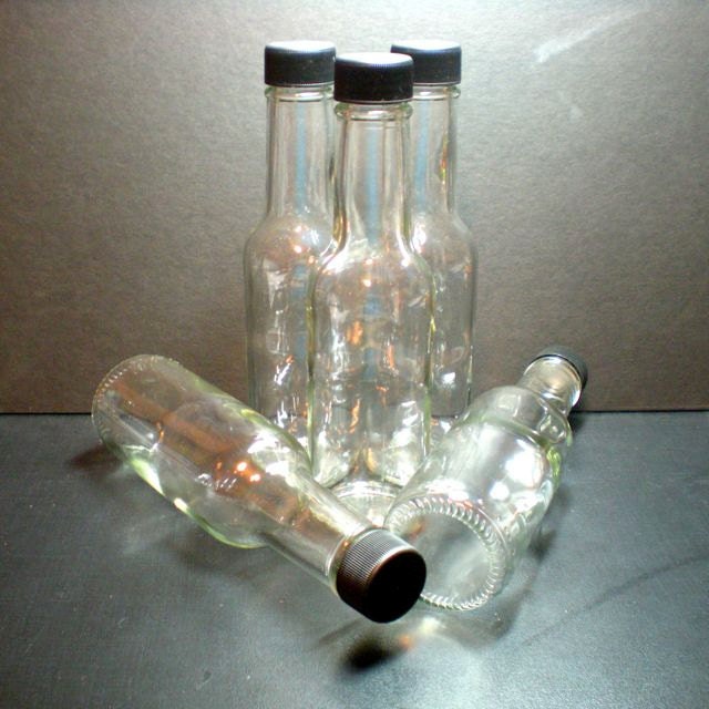 5 Small Glass Alcohol Bottles Size 7 inch tall