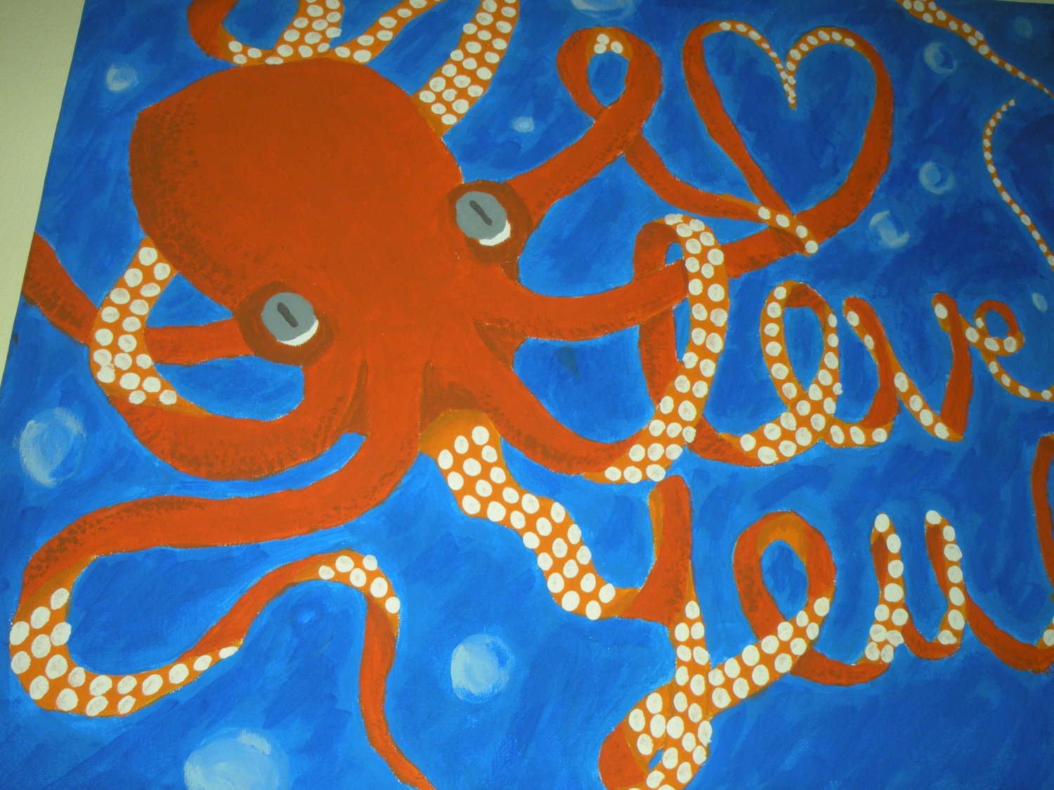 Octopus "I love you" acrylic painting on 18x24 canvas