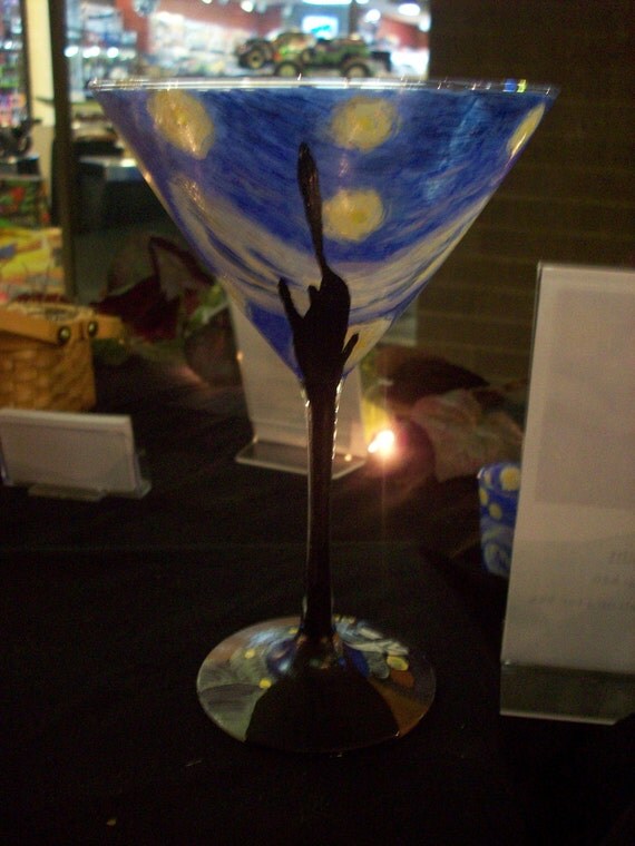 Starry Night hand-painted martini glass