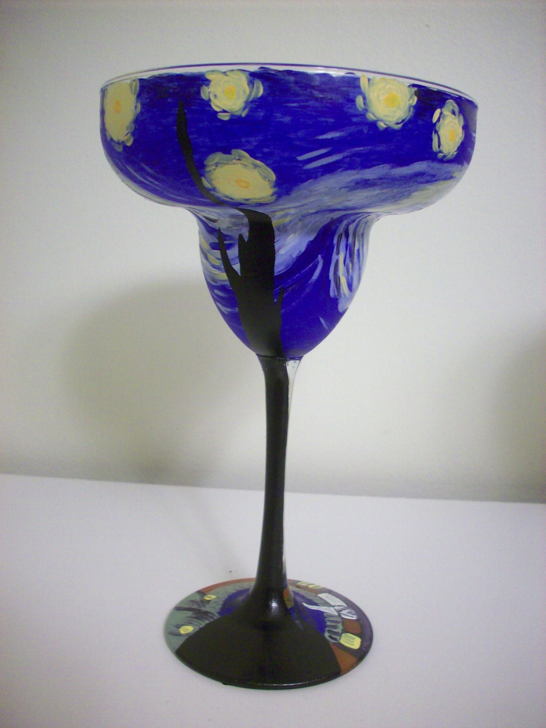 Hand-painted "Starry Night" margarita glass