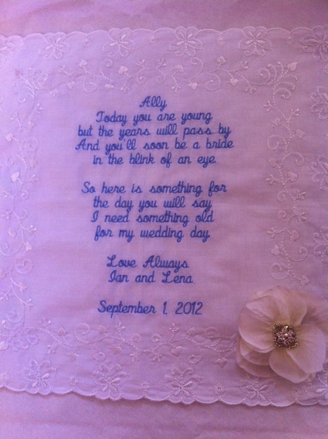 Embroidered Flower girl hankie  Keepsake flower girl wedding hankie from bride to her adorable flower little flower girl something old