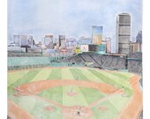 Boston Red Sox Colored pencil Drawing Print, sports decor 20x30